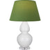 Lily Glazed Ceramic w/Lucite with Tea Green W/ Taupe Lining Fabric Shade Glass and Green Shade