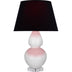 Lily Glazed Ceramic w/Lucite with Ink Black W/ Rose Red Lining Fabric Shade Glass and Black Shade