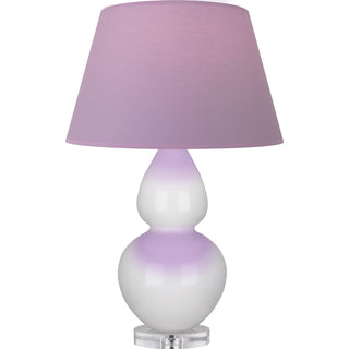 Buy lily-glazed-ceramic-w-lucite-with-lavender-w-plum-lining-fabric-shade-glass-and-pink-shade Double Gourd Table Lamp by Robert Abbey