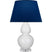 Lily Glazed Ceramic w/Lucite with Navy W/ Gray Lining Fabric Shade Glass and Blue Shade