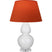 Lily Glazed Ceramic w/Lucite with Tangerine W/ Taupe Lining Fabric Shade Glass and Orange Shade