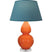 Pumpkin Glazed Ceramic w/Lucite with Bright Blue W/ Gray Lining Fabric Shade Glass and Green Shade