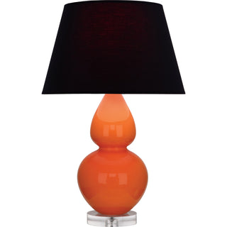 Buy pumpkin-glazed-ceramic-w-lucite-with-ink-black-w-rose-red-lining-fabric-shade-glass-and-black-shade Double Gourd Table Lamp by Robert Abbey