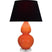 Pumpkin Glazed Ceramic w/Lucite with Ink Black W/ Rose Red Lining Fabric Shade Glass and Black Shade