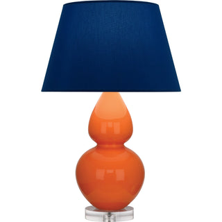 Buy pumpkin-glazed-ceramic-w-lucite-with-navy-w-gray-lining-fabric-shade-glass-and-blue-shade Double Gourd Table Lamp by Robert Abbey
