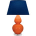 Pumpkin Glazed Ceramic w/Lucite with Navy W/ Gray Lining Fabric Shade Glass and Blue Shade