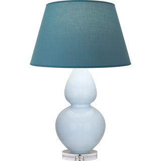 Buy baby-blue-glazed-ceramic-w-lucite-with-bright-blue-w-gray-lining-fabric-shade-glass-and-blue-shade Double Gourd Table Lamp by Robert Abbey