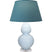 Baby Blue Glazed Ceramic w/Lucite with Bright Blue W/ Gray Lining Fabric Shade Glass and Blue Shade