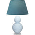 Baby Blue Glazed Ceramic w/Lucite with Bright Blue W/ Gray Lining Fabric Shade Glass and Blue Shade