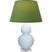 Baby Blue Glazed Ceramic w/Lucite with Tea Green W/ Taupe Lining Fabric Shade Glass and Green Shade