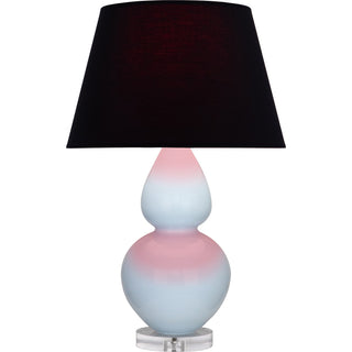 Buy baby-blue-glazed-ceramic-w-lucite-with-ink-black-w-rose-red-lining-fabric-shade-glass-and-black-shade Double Gourd Table Lamp by Robert Abbey