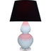 Baby Blue Glazed Ceramic w/Lucite with Ink Black W/ Rose Red Lining Fabric Shade Glass and Black Shade