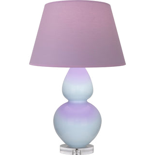 Buy baby-blue-glazed-ceramic-w-lucite-with-lavender-w-plum-lining-fabric-shade-glass-and-pink-shade Double Gourd Table Lamp by Robert Abbey