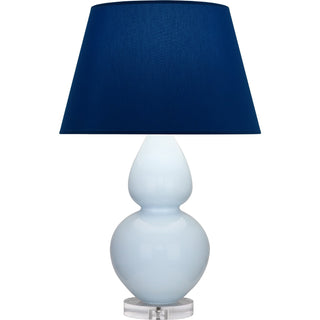 Buy baby-blue-glazed-ceramic-w-lucite-with-navy-w-gray-lining-fabric-shade-glass-and-blue-shade Double Gourd Table Lamp by Robert Abbey