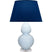 Baby Blue Glazed Ceramic w/Lucite with Navy W/ Gray Lining Fabric Shade Glass and Blue Shade