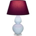 Baby Blue Glazed Ceramic w/Lucite with Plum W/ Lavender Lining Fabric Shade Glass and Red Shade