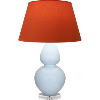 Buy baby-blue-glazed-ceramic-w-lucite-with-tangerine-w-taupe-lining-fabric-shade-glass-and-orange-shade Double Gourd Table Lamp by Robert Abbey