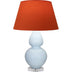 Baby Blue Glazed Ceramic w/Lucite with Tangerine W/ Taupe Lining Fabric Shade Glass and Orange Shade