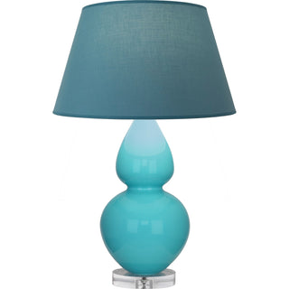 Buy egg-blue-glazed-ceramic-w-lucite-with-bright-blue-w-gray-lining-fabric-shade-glass-and-blue-shade Double Gourd Table Lamp by Robert Abbey
