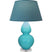 Egg Blue Glazed Ceramic w/Lucite with Bright Blue W/ Gray Lining Fabric Shade Glass and Blue Shade