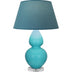 Egg Blue Glazed Ceramic w/Lucite with Bright Blue W/ Gray Lining Fabric Shade Glass and Blue Shade