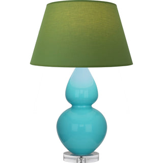 Buy egg-blue-glazed-ceramic-w-lucite-with-tea-green-w-taupe-lining-fabric-shade-glass-and-green-shade Double Gourd Table Lamp by Robert Abbey
