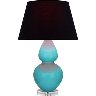 Buy egg-blue-glazed-ceramic-w-lucite-with-ink-black-w-rose-red-lining-fabric-shade-glass-and-black-shade Double Gourd Table Lamp by Robert Abbey