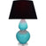 Egg Blue Glazed Ceramic w/Lucite with Ink Black W/ Rose Red Lining Fabric Shade Glass and Black Shade