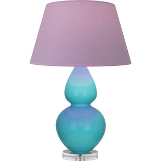 Buy egg-blue-glazed-ceramic-w-lucite-with-lavender-w-plum-lining-fabric-shade-glass-and-purple-shade Double Gourd Table Lamp by Robert Abbey