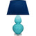 Egg Blue Glazed Ceramic w/Lucite with Navy W/ Gray Lining Fabric Shade Glass and Blue Shade