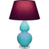 Egg Blue Glazed Ceramic w/Lucite with Plum W/ Lavender Lining Fabric Shade Glass and Purple Shade