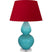 Egg Blue Glazed Ceramic w/Lucite with Rose Red W/ Ink Black Lining Fabric Shade Glass and Red Shade