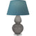 Smokey Taupe Glazed Ceramic w/Lucite with Bright Blue W/ Gray Lining Fabric Shade Glass and Blue Shade