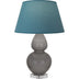 Smokey Taupe Glazed Ceramic w/Lucite with Bright Blue W/ Gray Lining Fabric Shade Glass and Blue Shade