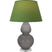 Smokey Taupe Glazed Ceramic w/Lucite with Tea Green W/ Taupe Lining Fabric Shade Glass and Green Shade