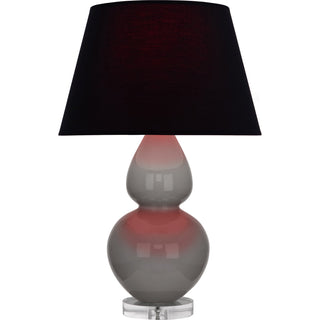 Buy smokey-taupe-glazed-ceramic-w-lucite-with-ink-black-w-rose-red-lining-fabric-shade-glass-and-black-shade Double Gourd Table Lamp by Robert Abbey