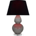 Smokey Taupe Glazed Ceramic w/Lucite with Ink Black W/ Rose Red Lining Fabric Shade Glass and Black Shade