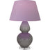 Smokey Taupe Glazed Ceramic w/Lucite with Lavender W/ Plum Lining Fabric Shade Glass and Purple Shade