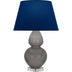 Smokey Taupe Glazed Ceramic w/Lucite with Navy W/ Gray Lining Fabric Shade Glass and Blue Shade