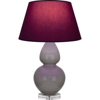 Buy smokey-taupe-glazed-ceramic-w-lucite-with-plum-w-lavender-lining-fabric-shade-glass-and-red-shade Double Gourd Table Lamp by Robert Abbey