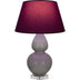 Smokey Taupe Glazed Ceramic w/Lucite with Plum W/ Lavender Lining Fabric Shade Glass and Red Shade