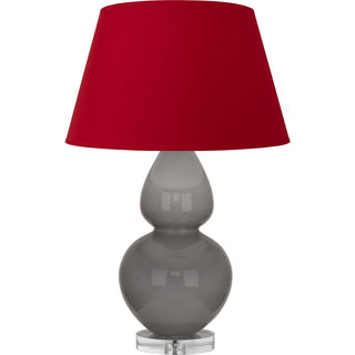Buy smokey-taupe-glazed-ceramic-w-lucite-with-rose-red-w-ink-black-lining-fabric-shade-glass-and-red-shade Double Gourd Table Lamp by Robert Abbey