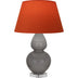 Smokey Taupe Glazed Ceramic w/Lucite with Tangerine W/ Taupe Lining Fabric Shade Glass and Orange Shade