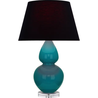 Buy peacock-glazed-ceramic-w-lucite-with-ink-black-w-rose-red-lining-fabric-shade-glass-and-black-shade Double Gourd Table Lamp by Robert Abbey