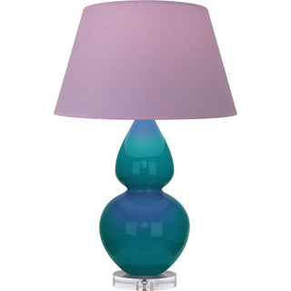 Buy peacock-glazed-ceramic-w-lucite-with-lavender-w-plum-lining-fabric-shade-glass-and-purple-shade Double Gourd Table Lamp by Robert Abbey