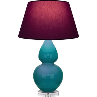 Buy peacock-glazed-ceramic-w-lucite-with-plum-w-lavender-lining-fabric-shade-glass-and-red-shade Double Gourd Table Lamp by Robert Abbey
