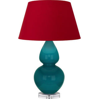 Buy peacock-glazed-ceramic-w-lucite-with-rose-red-w-ink-black-lining-fabric-shade-glass-and-red-shade Double Gourd Table Lamp by Robert Abbey