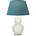 Bone Glazed Ceramic w/Lucite with Bright Blue W/ Gray Lining Fabric Shade Glass and Blue Shade