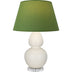 Bone Glazed Ceramic w/Lucite with Tea Green W/ Taupe Lining Fabric Shade Glass and Green Shade