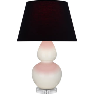 Buy bone-glazed-ceramic-w-lucite-with-ink-black-w-rose-red-lining-fabric-shade-glass-and-black-shade Double Gourd Table Lamp by Robert Abbey